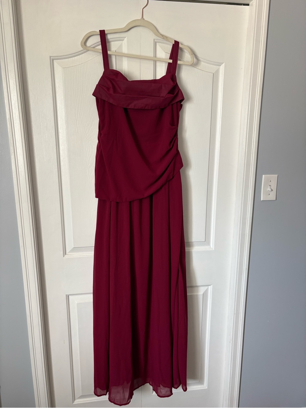 Sleeveless Wine-Red Maxi Dress with Draped Bodice